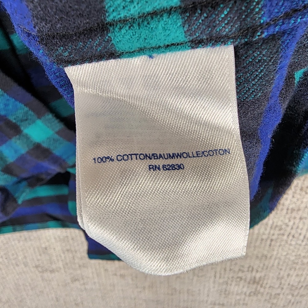 Lands End Traditional Fit Plaid Flannel Shirt Mens L 16-16.5 Navy Green EUC - Picture 11 of 11